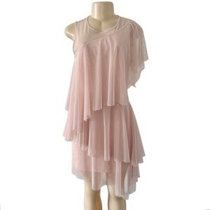 BCBGMaxazria Baby Pink Madison Short Asymmetrical Ruffle Tiered Shift‎ Dress XS